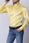 4201-2 Koszula męska slim fit - wysoki połysk - żółty